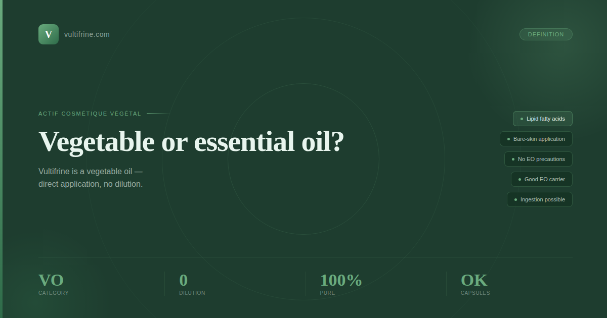 Vultifrine: vegetable oil or essential oil?